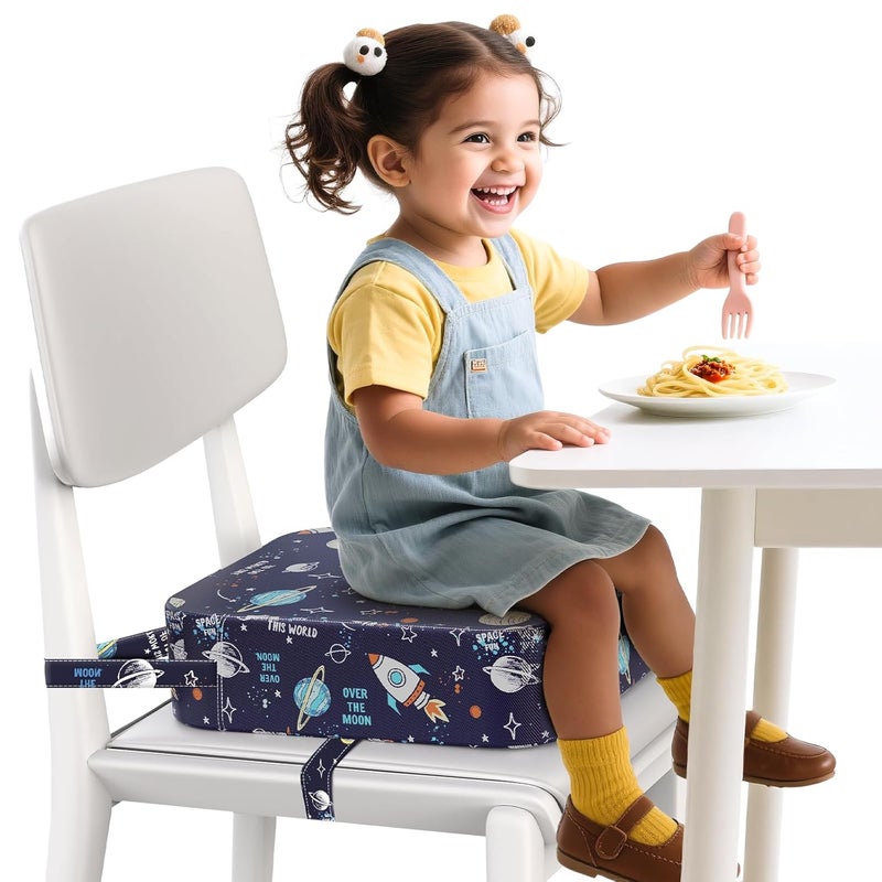 OPZAVYA Toddler Booster Seat for Dining Table and Kitchen Chair – Adjustable Safety Straps, Non-Slip, Easy to Clean, Portable Travel Foam Booster Cushion Seat for Kids & Toddlers（Blue-Rocket） - Image 1